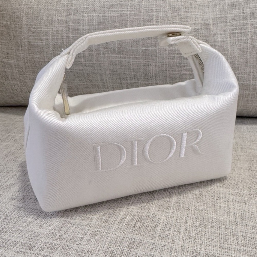 Dior (Beauty GWP) White Twill Cosmetic Bag – New